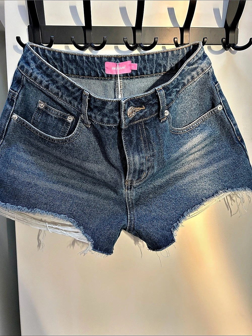 Edikted Fern Mid Rise Denim Shorts Blue Size Small